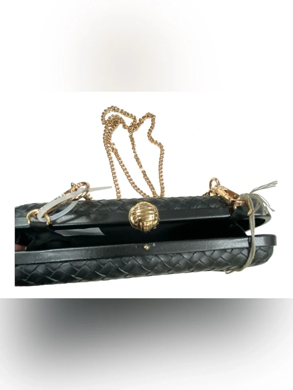 A New Day Black Woven Clutch Crossbody Bag Gold Chain Evening Purse Wedding